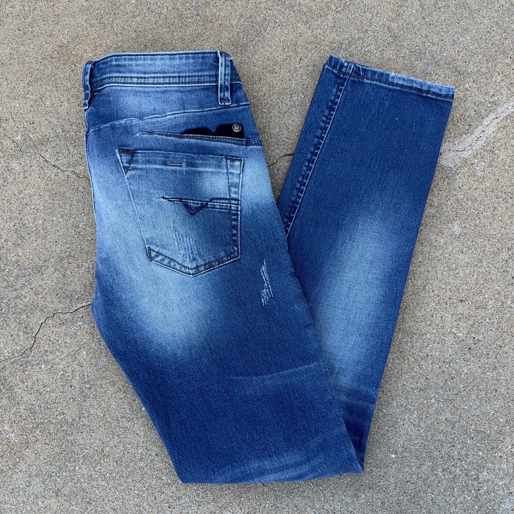 Diesel Jeans Youth Boys Size 12 Darron Reg Slim Tapered Blue Denim Distressed